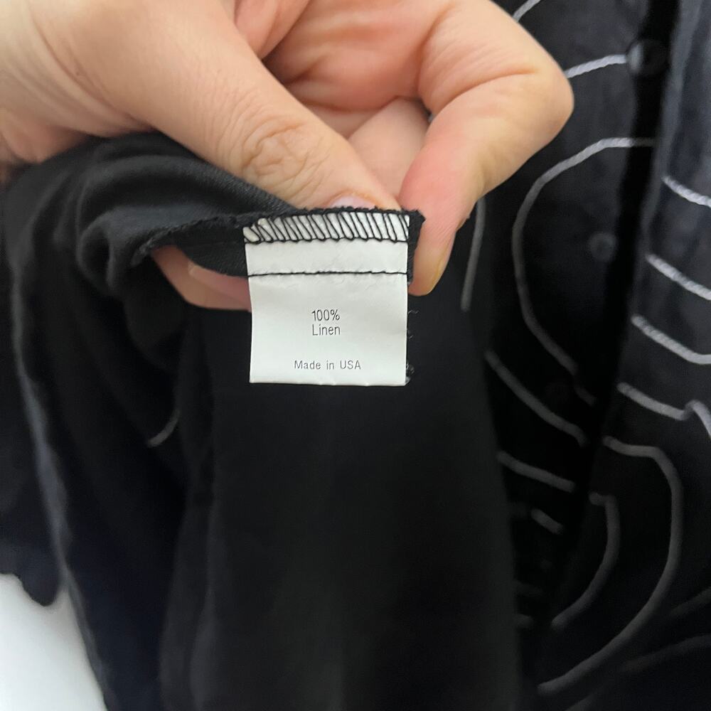 Cynthia Ashby Blouse and Pant Matching Set Womens L Black Linen USA Lagenlook - Picture 7 of 13